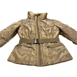 New York & Company Women’s Coat Gold Beige Puffer Jacker Sz. XS Has Belt
